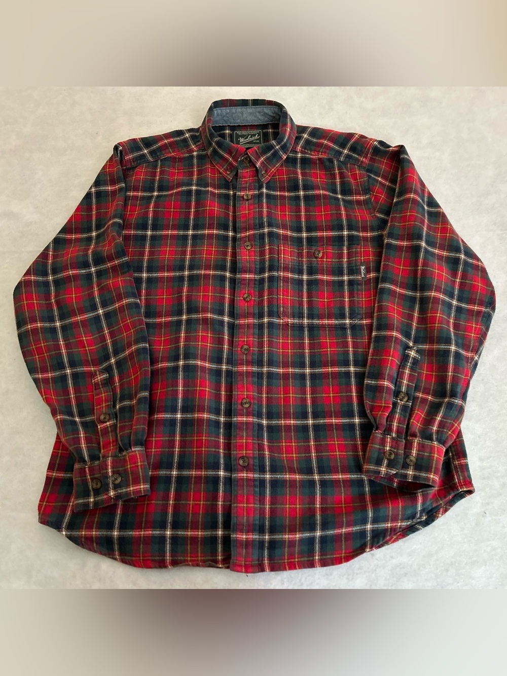 Woolrich Mens Plaid Flannel Shirt Large Button Front Long Sleeve Outdoor